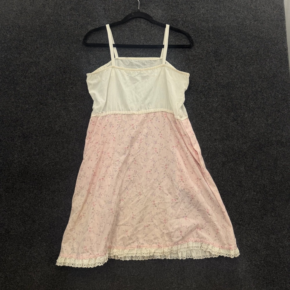 Vintage Handmade Floral Eyelet Lace Sundress Pink White Cottagecore Pockets